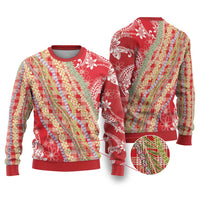 Red Palaka Hawaii Leis Ugly Christmas Sweater Hawaiian-plaid Elegant Tropical Vibes - Polynesian Pride