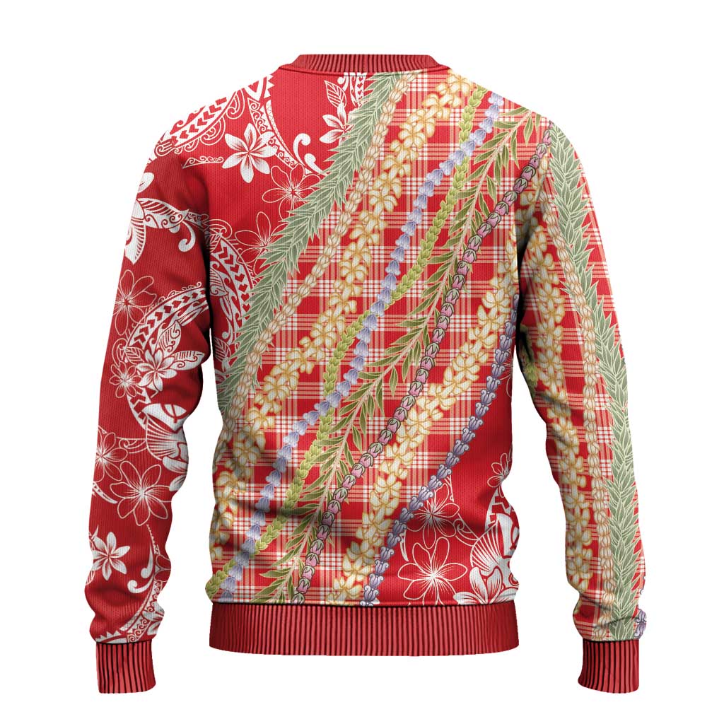 Red Palaka Hawaii Leis Ugly Christmas Sweater Hawaiian-plaid Elegant Tropical Vibes - Polynesian Pride