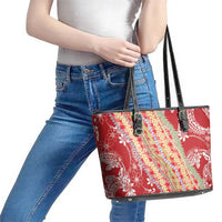 Red Palaka Hawaii Leis Leather Tote Bag Hawaiian-plaid Elegant Tropical Vibes - Polynesian Pride
