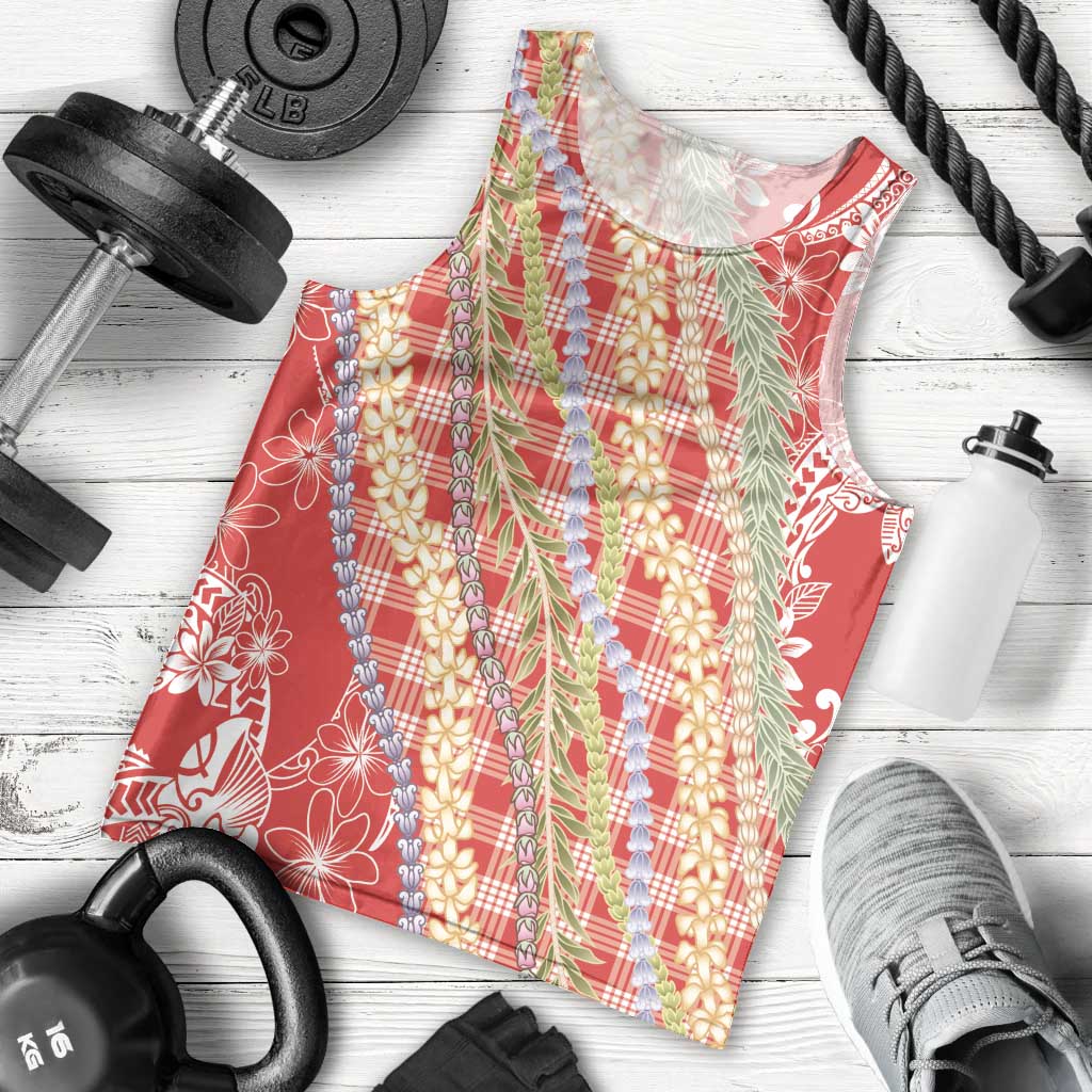 Red Palaka Hawaii Leis Men Tank Top Hawaiian-plaid Elegant Tropical Vibes - Polynesian Pride