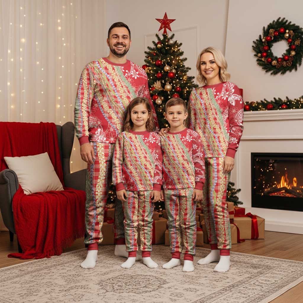 Red Palaka Hawaii Leis Christmas Pajama Set Hawaiian-plaid Elegant Tropical Vibes - Polynesian Pride