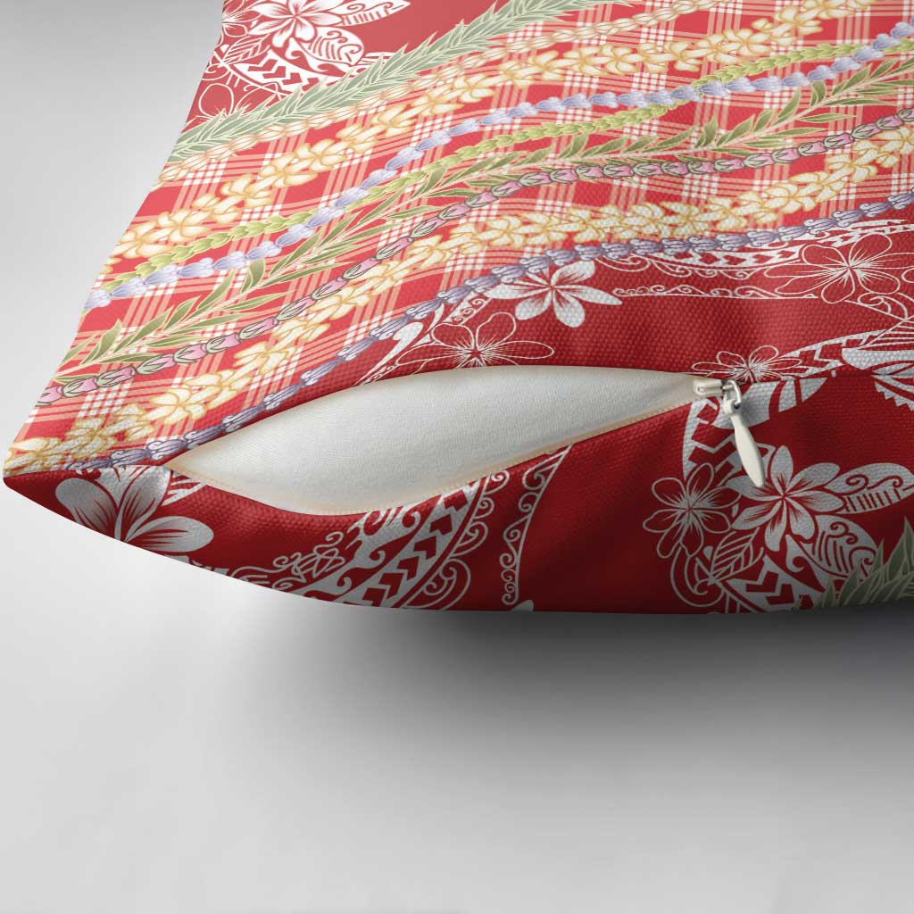 Red Palaka Hawaii Leis Pillow Cover Hawaiian-plaid Elegant Tropical Vibes - Polynesian Pride
