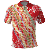 Red Palaka Hawaii Leis Polo Shirt Hawaiian-plaid Elegant Tropical Vibes - Polynesian Pride