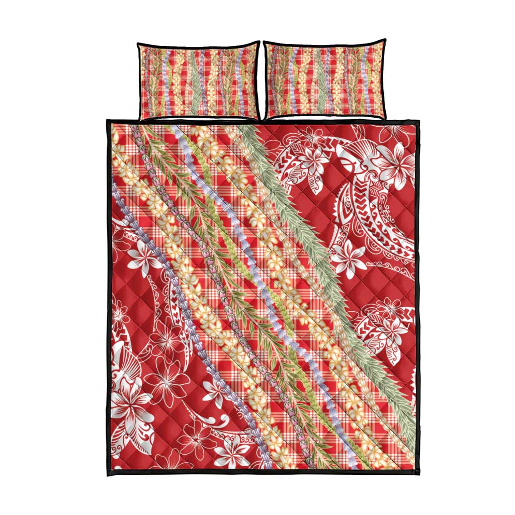 Red Palaka Hawaii Leis Quilt Bed Set Hawaiian-plaid Elegant Tropical Vibes - Polynesian Pride