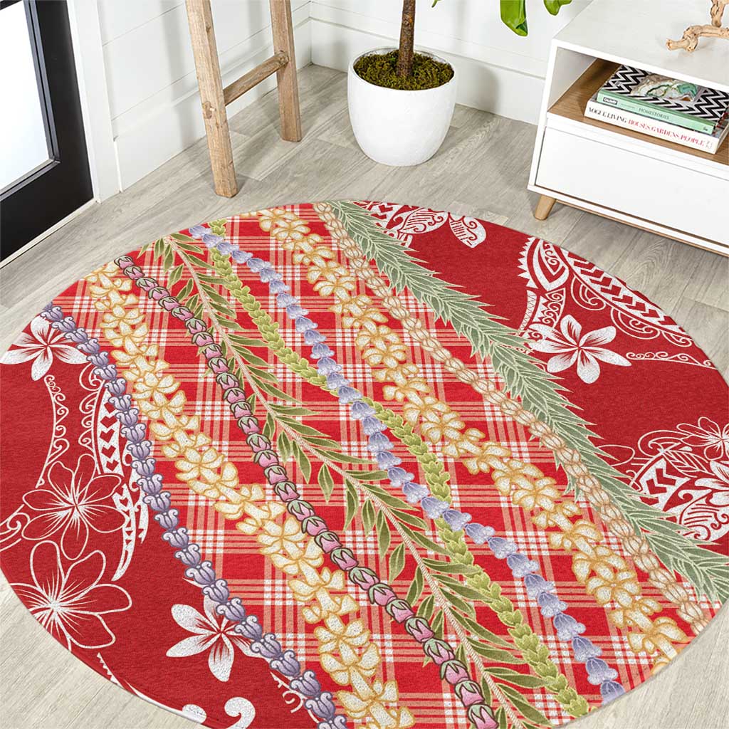 Red Palaka Hawaii Leis Round Carpet Hawaiian-plaid Elegant Tropical Vibes - Polynesian Pride