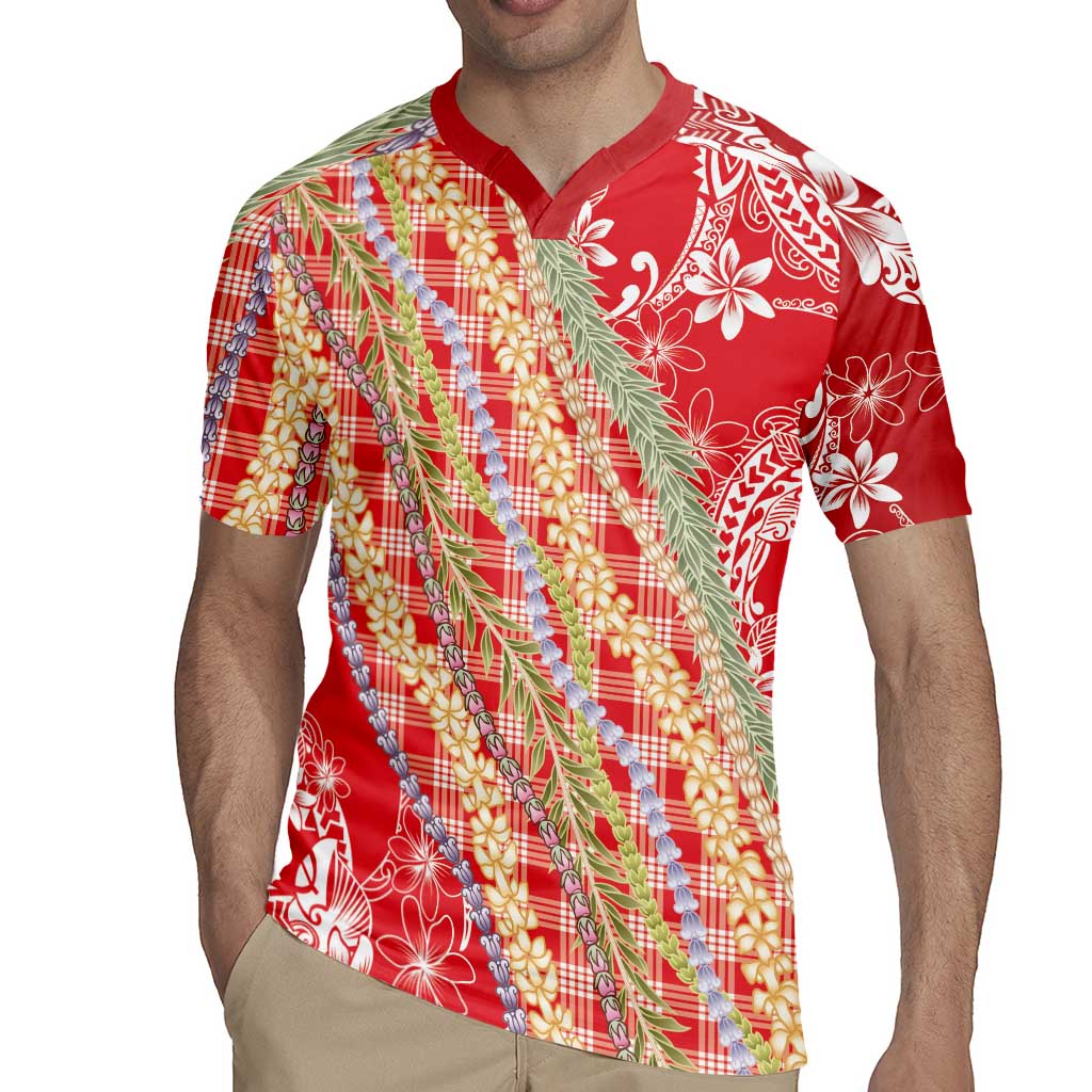 Red Palaka Hawaii Leis Rugby Jersey Hawaiian-plaid Elegant Tropical Vibes - Polynesian Pride