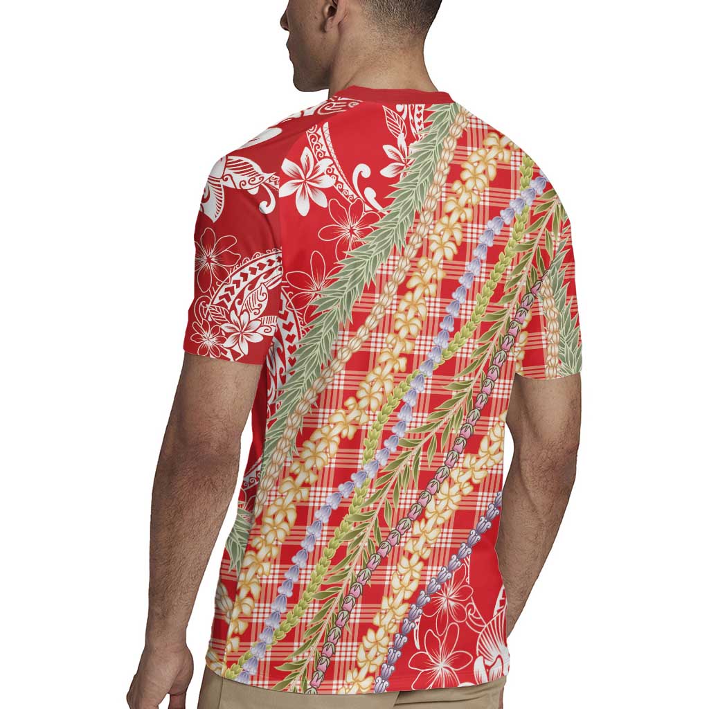 Red Palaka Hawaii Leis Rugby Jersey Hawaiian-plaid Elegant Tropical Vibes - Polynesian Pride