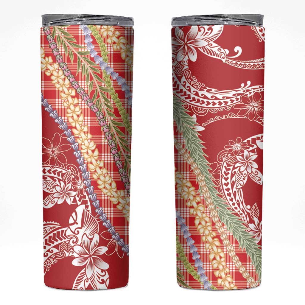 Red Palaka Hawaii Leis Skinny Tumbler Hawaiian-plaid Elegant Tropical Vibes - Polynesian Pride