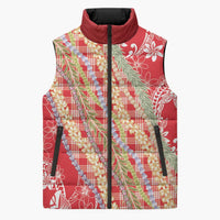 Red Palaka Hawaii Leis Sleeveless Puffer Jacket Hawaiian-plaid Elegant Tropical Vibes - Polynesian Pride