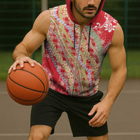 Red Palaka Hawaii Leis Sleeveless Zip Hoodie Hawaiian-plaid Elegant Tropical Vibes - Polynesian Pride