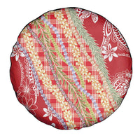 Red Palaka Hawaii Leis Spare Tire Cover Hawaiian-plaid Elegant Tropical Vibes - Polynesian Pride