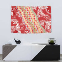 Red Palaka Hawaii Leis Tapestry Hawaiian-plaid Elegant Tropical Vibes - Polynesian Pride