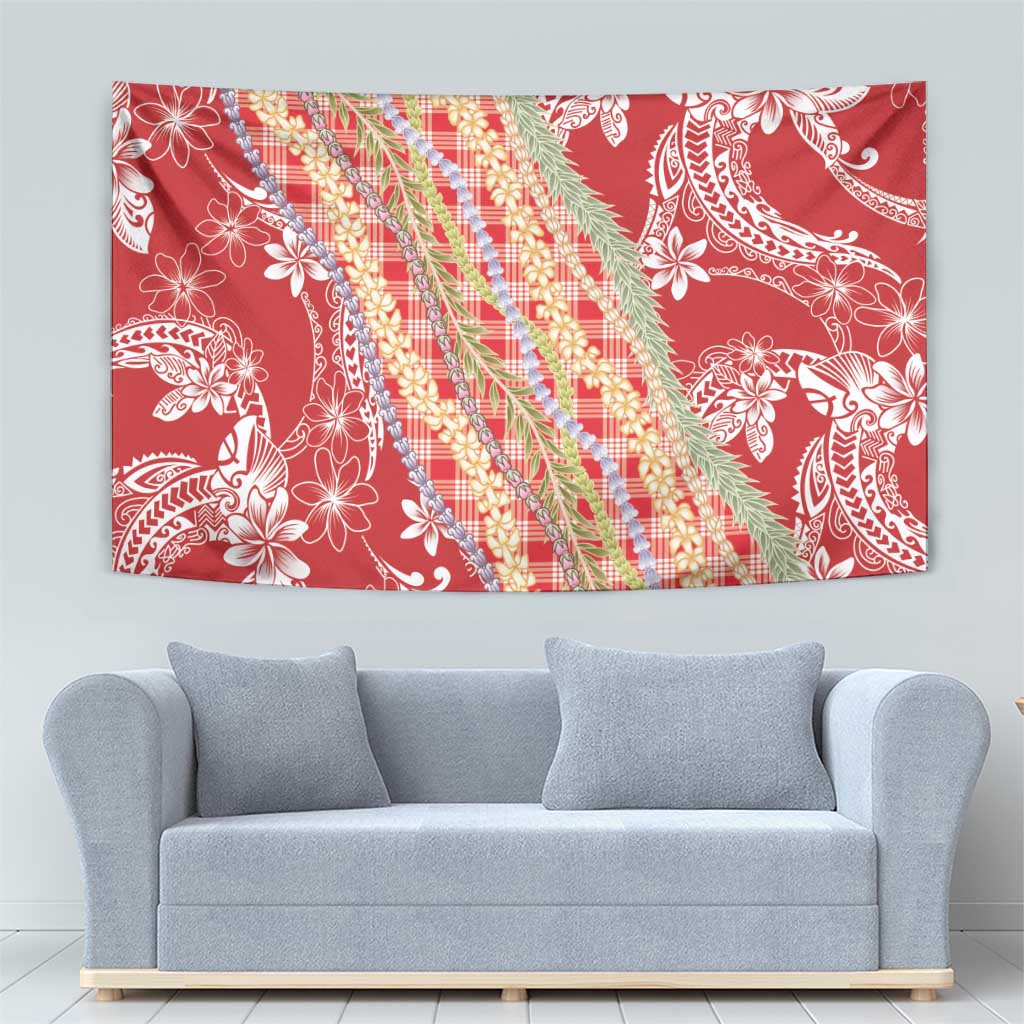 Red Palaka Hawaii Leis Tapestry Hawaiian-plaid Elegant Tropical Vibes - Polynesian Pride