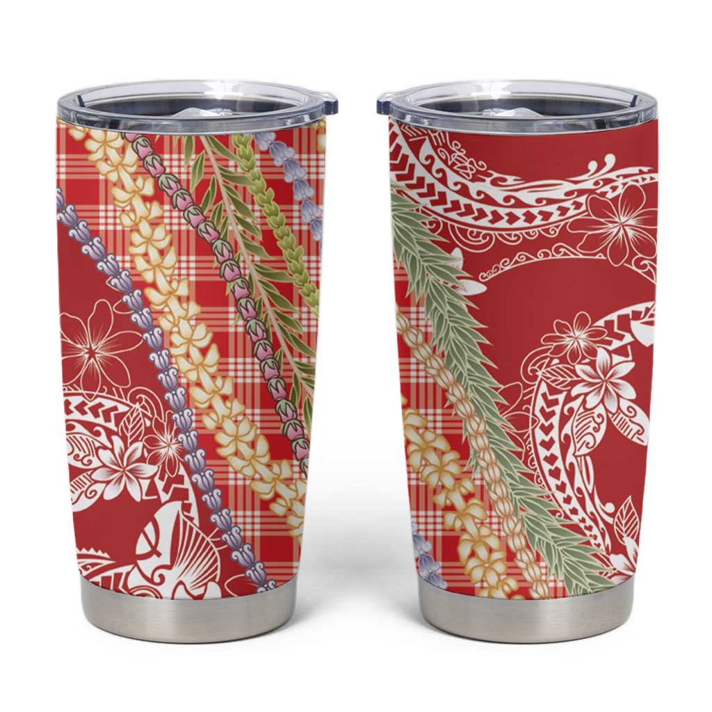 Red Palaka Hawaii Leis Tumbler Cup Hawaiian-plaid Elegant Tropical Vibes - Polynesian Pride