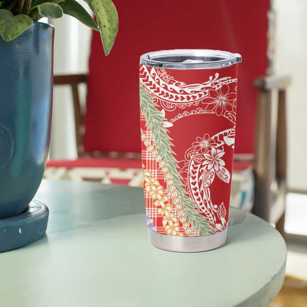 Red Palaka Hawaii Leis Tumbler Cup Hawaiian-plaid Elegant Tropical Vibes - Polynesian Pride