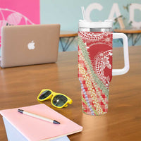Red Palaka Hawaii Leis Tumbler With Handle Hawaiian-plaid Elegant Tropical Vibes - Polynesian Pride