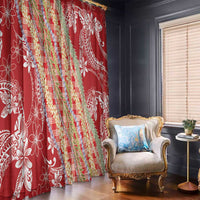 Red Palaka Hawaii Leis Window Curtain Hawaiian-plaid Elegant Tropical Vibes - Polynesian Pride