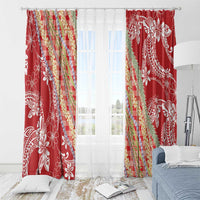 Red Palaka Hawaii Leis Window Curtain Hawaiian-plaid Elegant Tropical Vibes - Polynesian Pride
