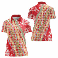 Red Palaka Hawaii Leis Women Polo Shirt Hawaiian-plaid Elegant Tropical Vibes - Polynesian Pride