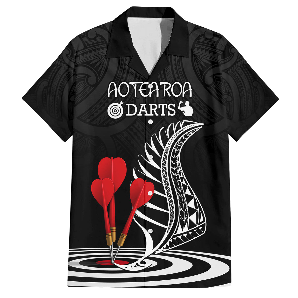 Personalised New Zealand Darts Family Matching Tank Maxi Dress and Hawaiian Shirt Aotearoa Maori Fern Bring It On LT14 Dad's Shirt - Short Sleeve Black - Polynesian Pride