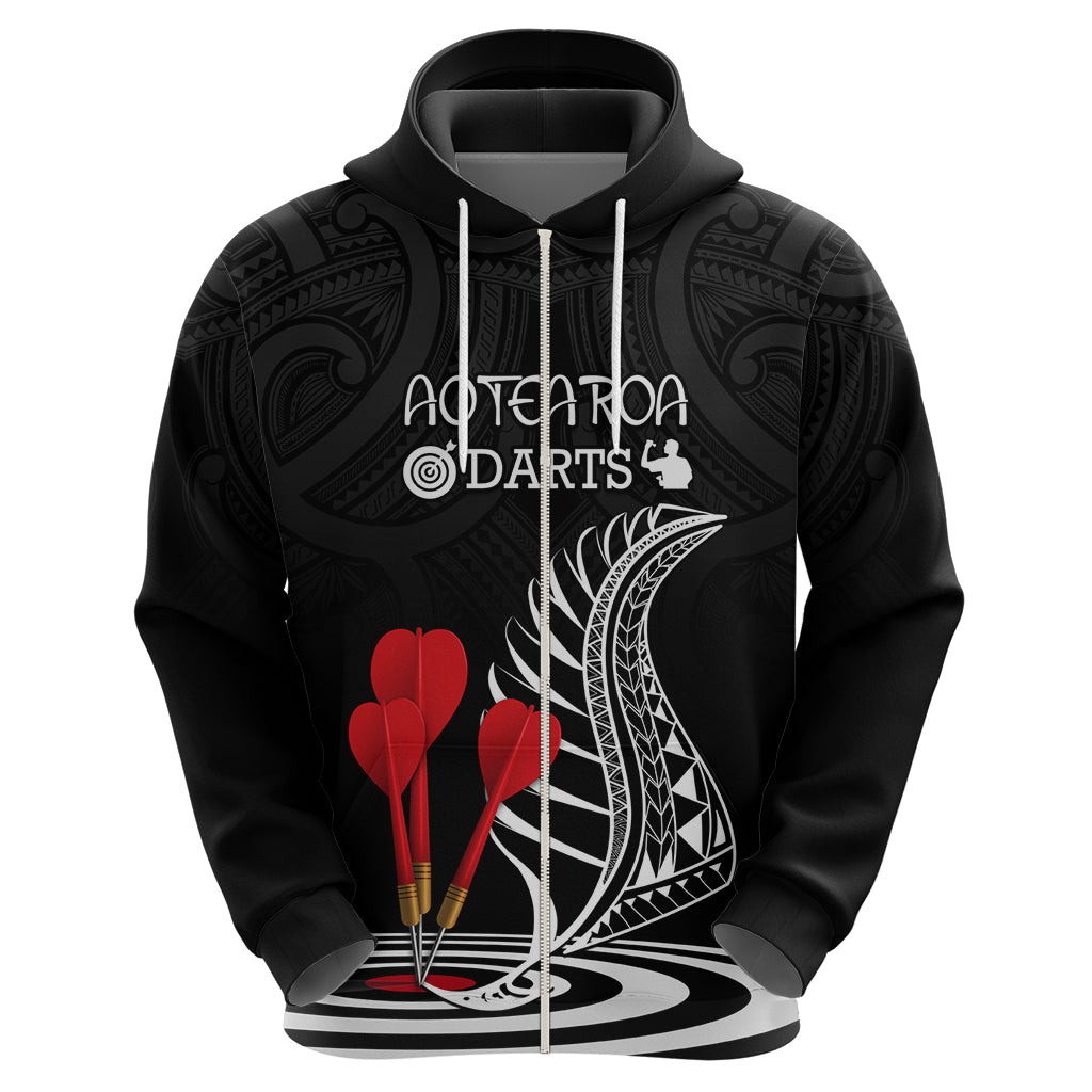 Personalised New Zealand Darts Zip Hoodie Aotearoa Maori Fern Bring It On LT14 - Polynesian Pride