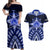 Tonga Tupou College And Queen Salote College Couples Matching Off Shoulder Maxi Dress and Hawaiian Shirt Tongan Ngatu Pattern LT14 Blue - Polynesian Pride