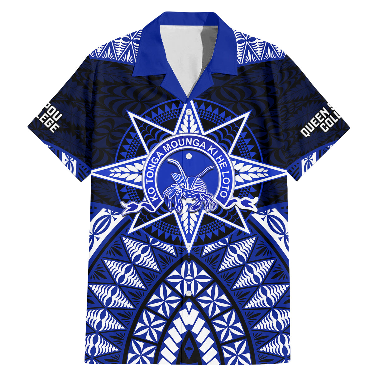 Tonga Tupou College And Queen Salote College Family Matching Mermaid Dress and Hawaiian Shirt Tongan Ngatu Pattern LT14 Dad's Shirt - Short Sleeve Blue - Polynesian Pride