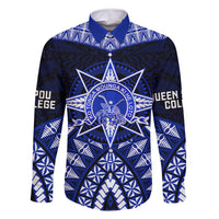 Tonga Tupou College And Queen Salote College Family Matching Mermaid Dress and Hawaiian Shirt Tongan Ngatu Pattern LT14 Dad's Shirt - Long Sleeve Blue - Polynesian Pride
