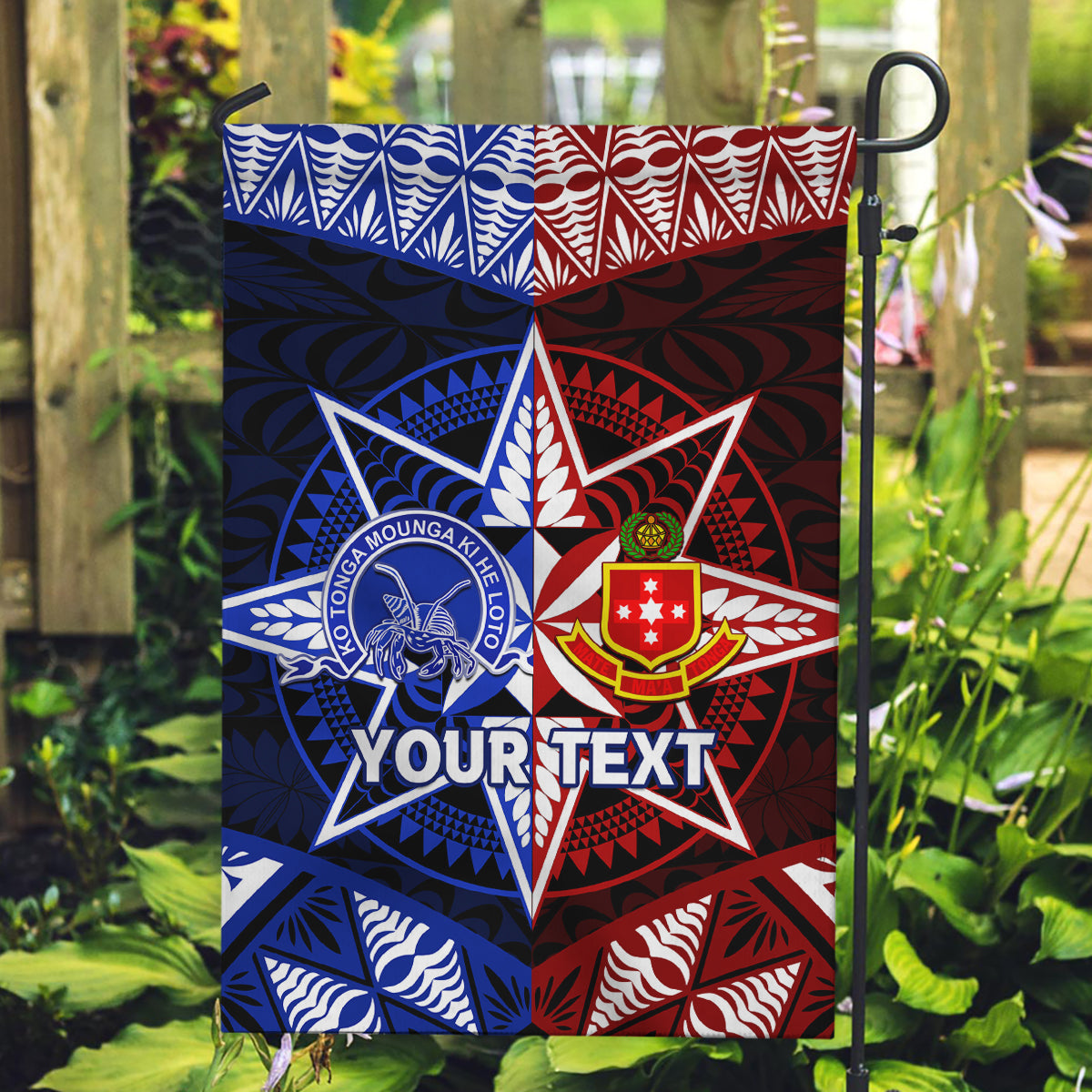 Personalised Tupou College And Kolisi Tonga Atele Garden Flag Tongan Ngatu Pattern LT14 Garden Flag Blue - Polynesian Pride