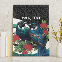 Personalised Valentine's Day New Zealand Canvas Wall Art Tui Bird Couple Kowhaiwhai Mix Pohutukawa LT14 Without Frame Black - Polynesian Pride