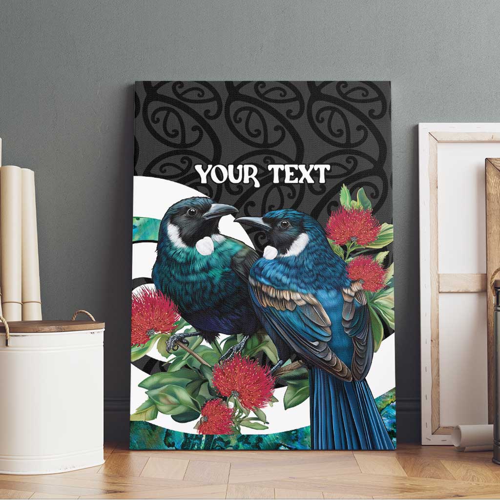 Personalised Valentine's Day New Zealand Canvas Wall Art Tui Bird Couple Kowhaiwhai Mix Pohutukawa LT14 - Polynesian Pride
