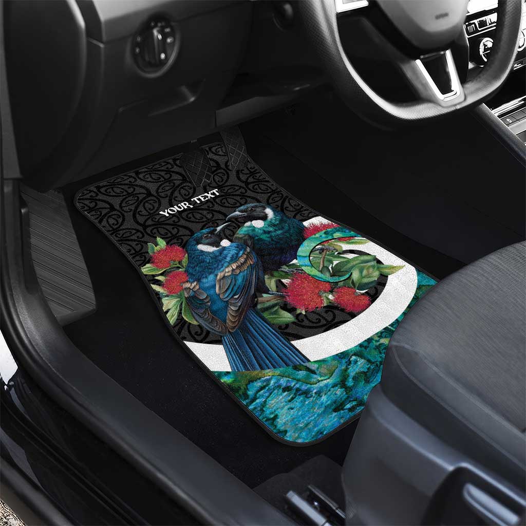 Personalised Valentine's Day New Zealand Car Mats Tui Bird Couple Kowhaiwhai Mix Pohutukawa