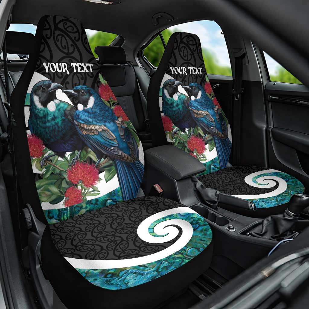 Personalised Valentine's Day New Zealand Car Seat Cover Tui Bird Couple Kowhaiwhai Mix Pohutukawa LT14 One Size Black - Polynesian Pride