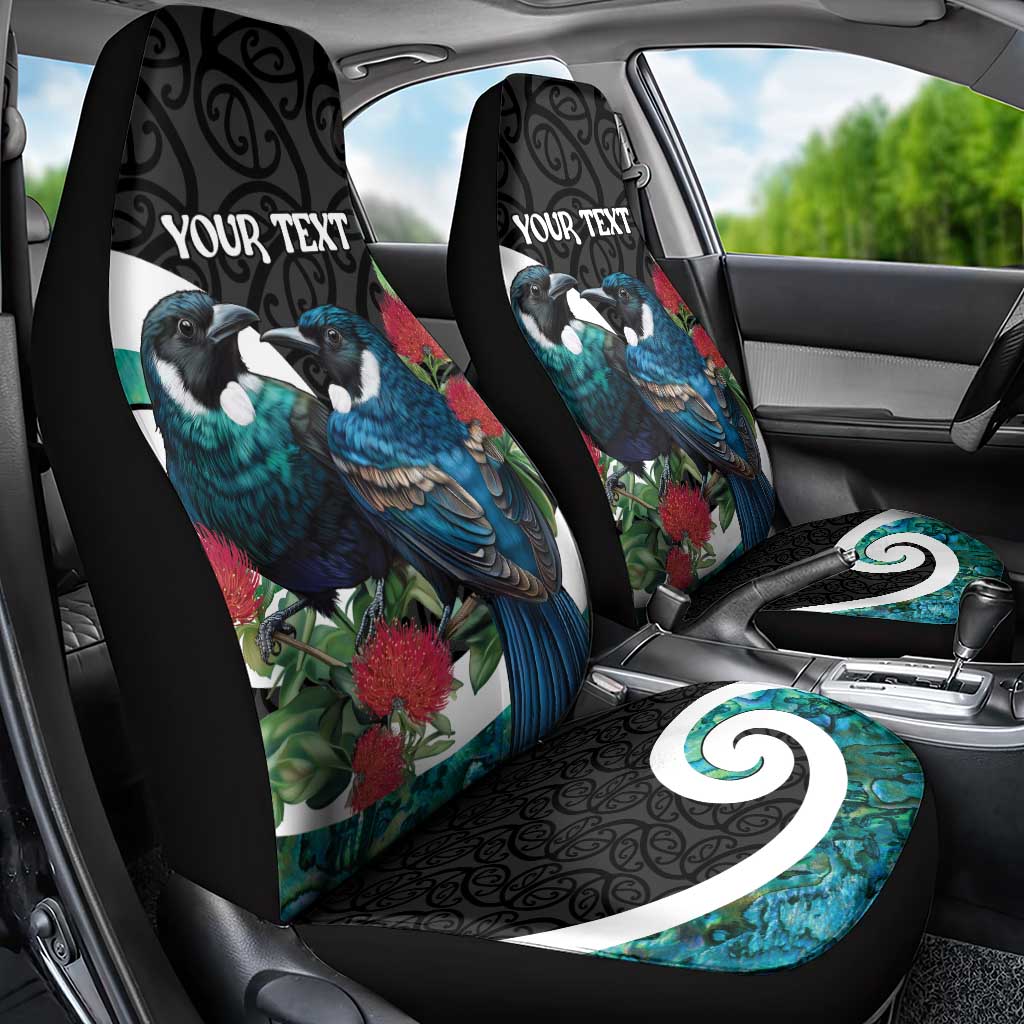 Personalised Valentine's Day New Zealand Car Seat Cover Tui Bird Couple Kowhaiwhai Mix Pohutukawa LT14 - Polynesian Pride