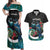 Personalised Valentine's Day New Zealand Couples Matching Off Shoulder Maxi Dress and Hawaiian Shirt Tui Bird Couple Kowhaiwhai Mix Pohutukawa