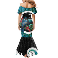 Personalised Valentine's Day New Zealand Mermaid Dress Tui Bird Couple Kowhaiwhai Mix Pohutukawa LT14 - Polynesian Pride