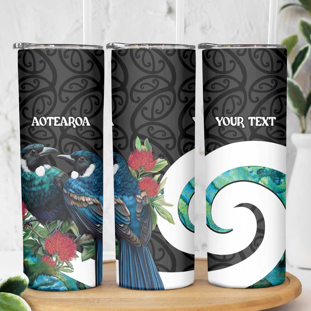 Personalised Valentine's Day New Zealand Skinny Tumbler Tui Bird Couple Kowhaiwhai Mix Pohutukawa LT14 - Polynesian Pride