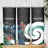 Personalised Valentine's Day New Zealand Skinny Tumbler Tui Bird Couple Kowhaiwhai Mix Pohutukawa LT14 - Polynesian Pride