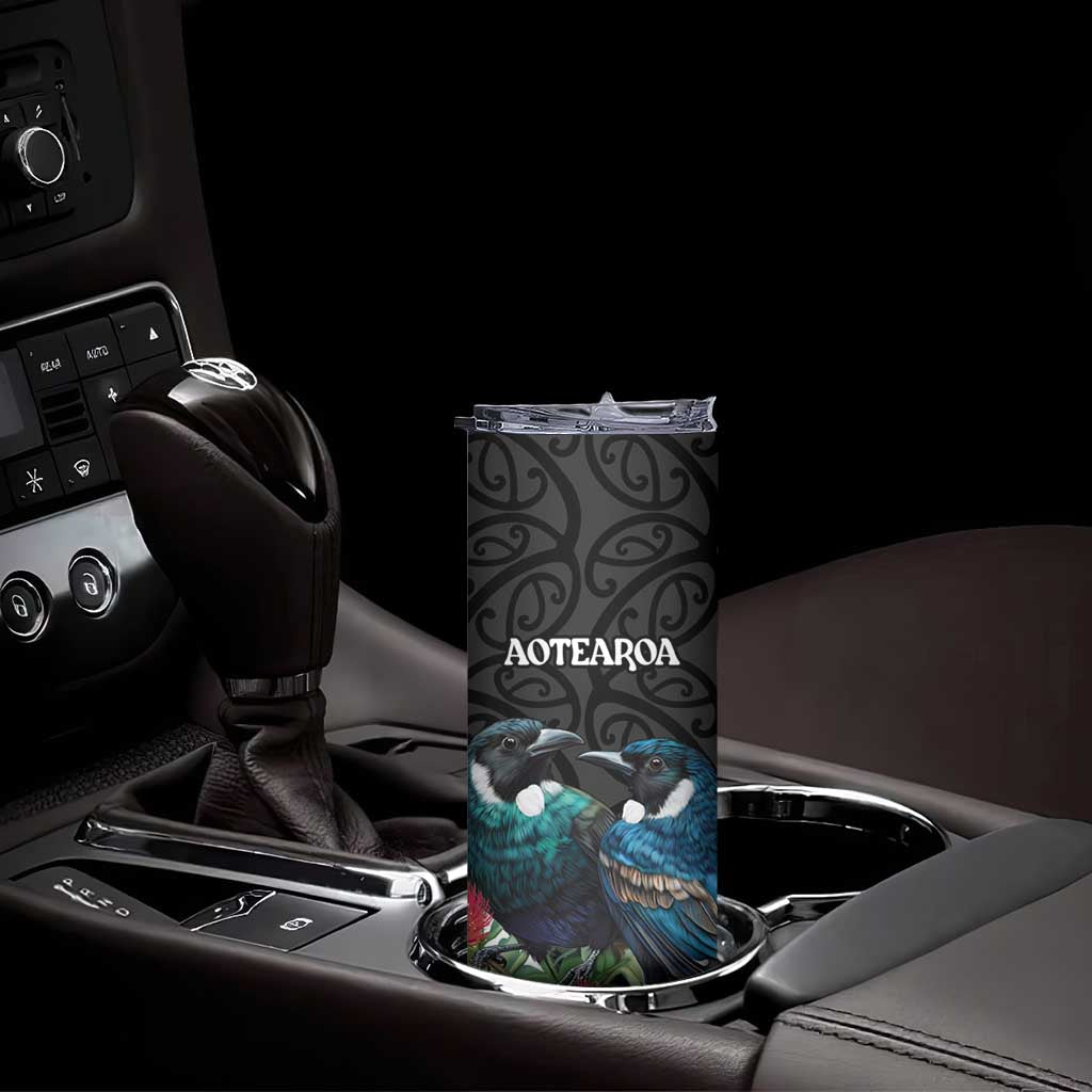 Personalised Valentine's Day New Zealand Skinny Tumbler Tui Bird Couple Kowhaiwhai Mix Pohutukawa LT14 - Polynesian Pride