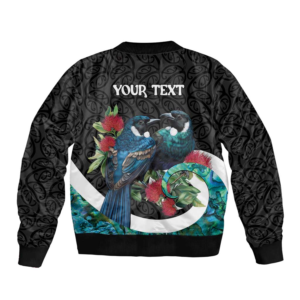 Personalised Valentine's Day New Zealand Sleeve Zip Bomber Jacket Tui Bird Couple Kowhaiwhai Mix Pohutukawa LT14 - Polynesian Pride