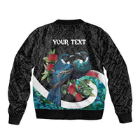 Personalised Valentine's Day New Zealand Sleeve Zip Bomber Jacket Tui Bird Couple Kowhaiwhai Mix Pohutukawa LT14 - Polynesian Pride