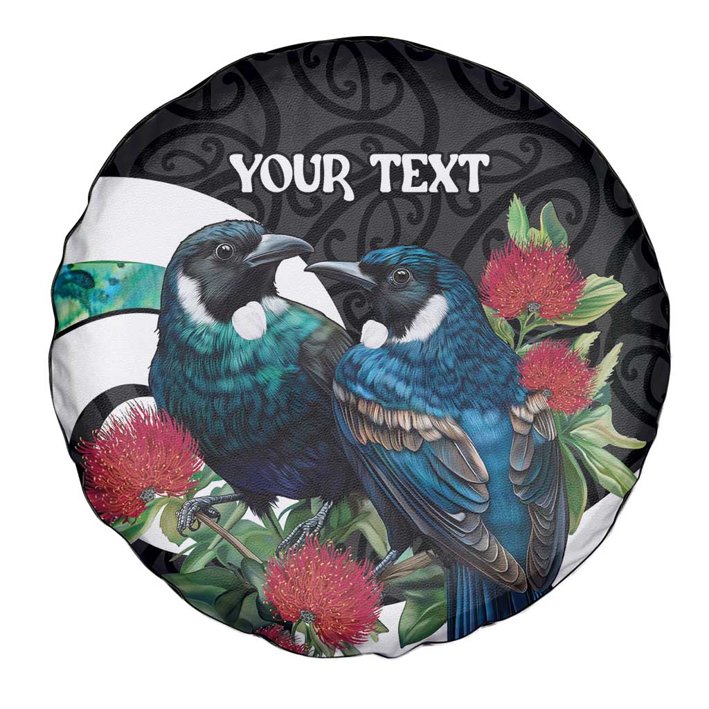 Personalised Valentine's Day New Zealand Spare Tire Cover Tui Bird Couple Kowhaiwhai Mix Pohutukawa