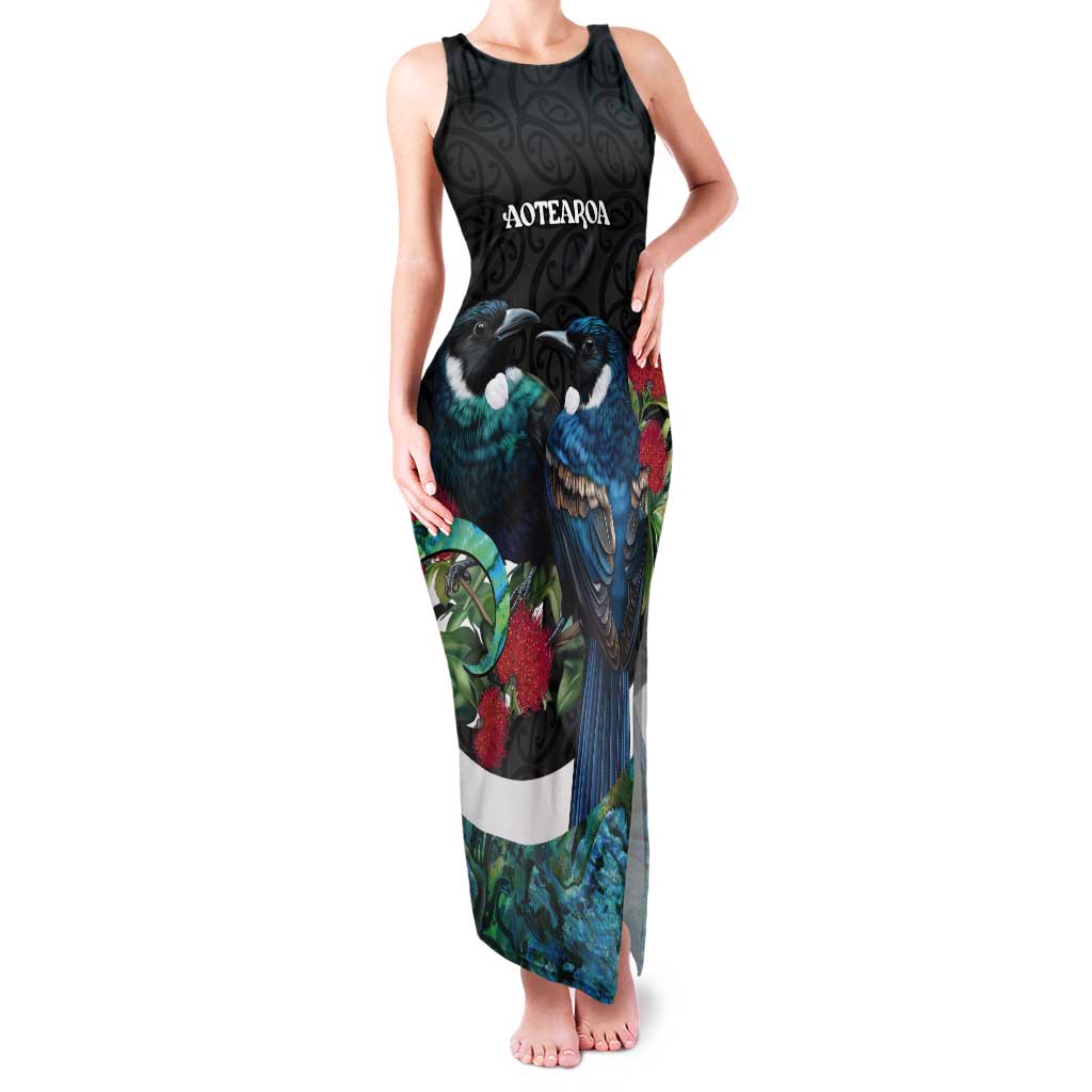 Personalised Valentine's Day New Zealand Tank Maxi Dress Tui Bird Couple Kowhaiwhai Mix Pohutukawa