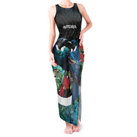 Personalised Valentine's Day New Zealand Tank Maxi Dress Tui Bird Couple Kowhaiwhai Mix Pohutukawa LT14 Women Black - Polynesian Pride