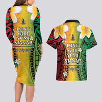 Vanuatu Independence Day Couples Matching Long Sleeve Bodycon Dress and Hawaiian Shirt Long God Yumi Stanap Happy 45th Anniversary LT14 - Polynesian Pride