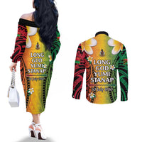 Vanuatu Independence Day Couples Matching Off The Shoulder Long Sleeve Dress and Long Sleeve Button Shirt Long God Yumi Stanap Happy 45th Anniversary LT14 - Polynesian Pride