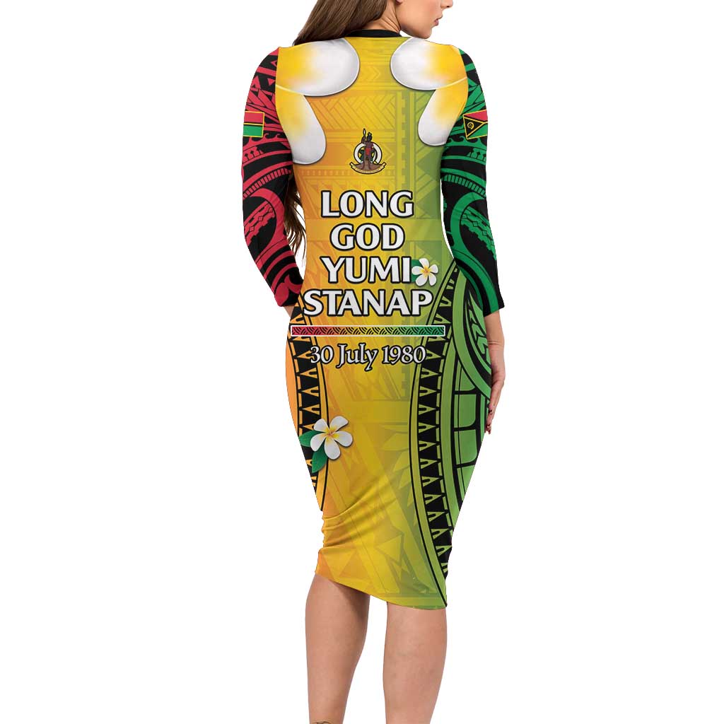 Vanuatu Independence Day Family Matching Long Sleeve Bodycon Dress and Hawaiian Shirt Long God Yumi Stanap Happy 45th Anniversary LT14 - Polynesian Pride