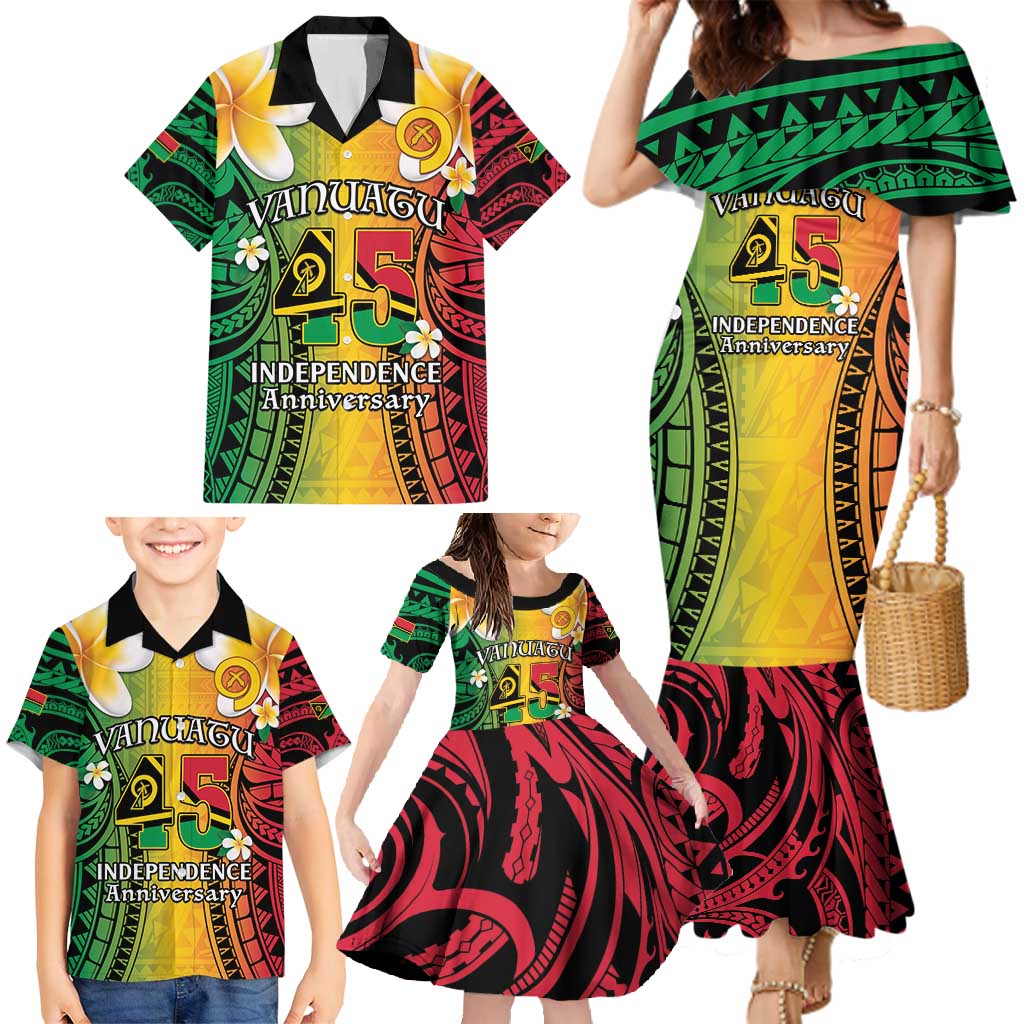 Vanuatu Independence Day Family Matching Mermaid Dress and Hawaiian Shirt Long God Yumi Stanap Happy 45th Anniversary LT14