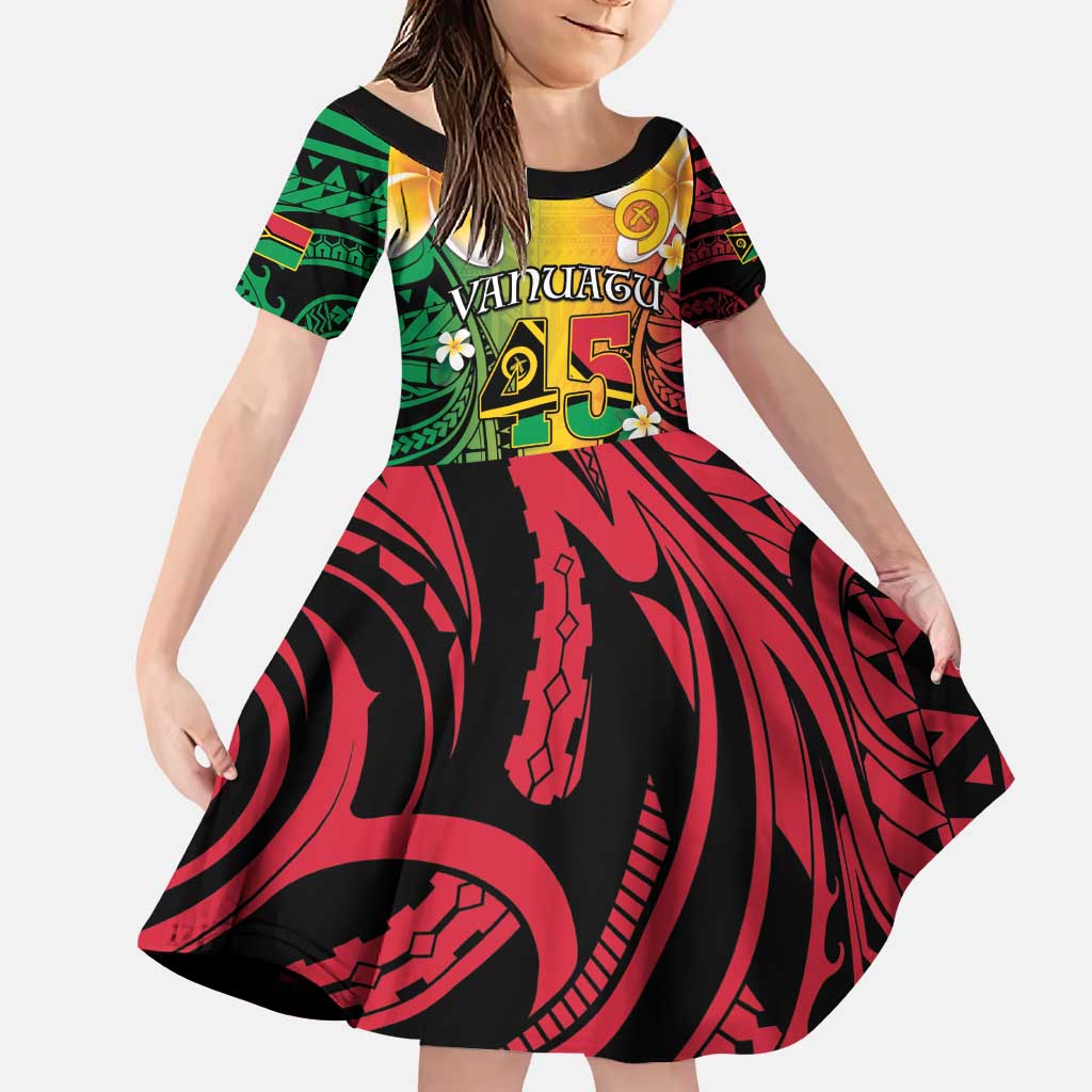 Vanuatu Independence Day Family Matching Puletasi and Hawaiian Shirt Long God Yumi Stanap Happy 45th Anniversary LT14 Daughter's Dress Reggae - Polynesian Pride
