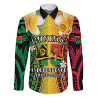 Vanuatu Independence Day Family Matching Puletasi and Hawaiian Shirt Long God Yumi Stanap Happy 45th Anniversary LT14 Dad's Shirt - Long Sleeve Reggae - Polynesian Pride